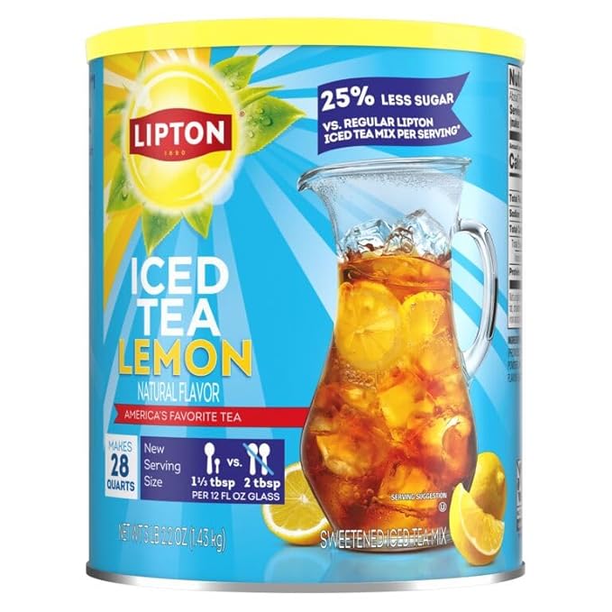 Lipton Lemon Flavor Iced Tea Mix with Reduced Sugar Makes 28 Quarts (Pack of 2)