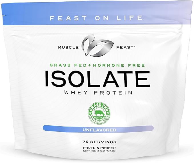 Muscle Feast Bundle – Grass-Fed Whey Protein Isolate Unflavored 5lb (1 Unit) + Grass-Fed Whey Protein Isolate Chocolate 5lb (1 Unit) All Natural Hormone-Free Pasture Raised