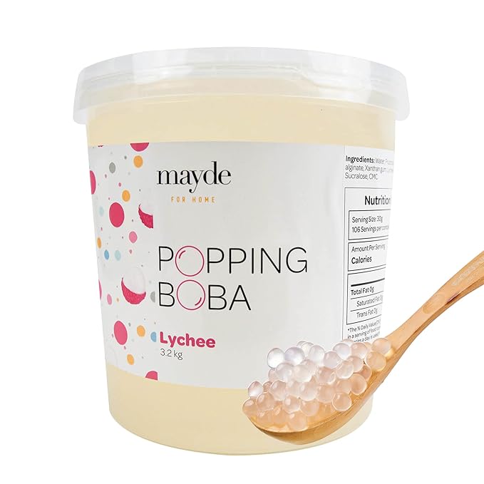 Mayde Popping Boba Pearls for Drinks Desserts &amp Breakfast Bowls (Lychee Flavor 7 Pounds)