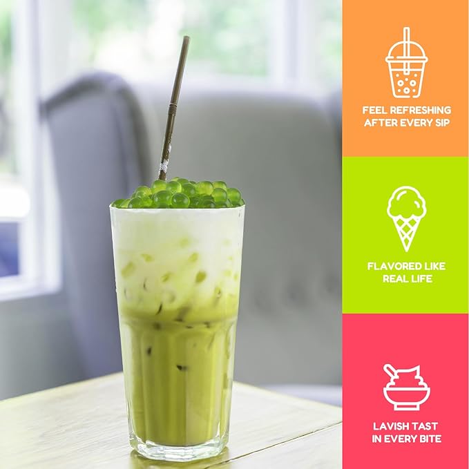 Fanale Kiwi Popping Boba Pearls Vegan Non GMO Gluten Free Fat Free Perfect for Bubble Tea Smoothies Ice Cream Desserts and Beverages.