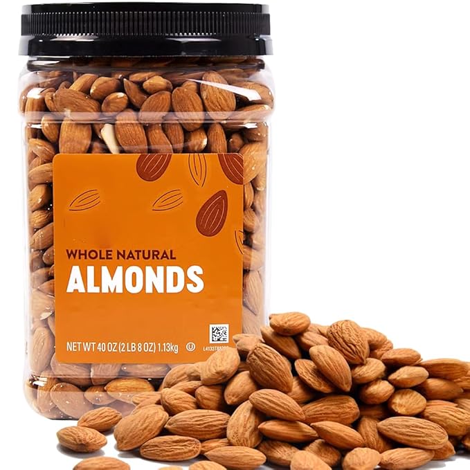 Almonds Nuts Whole Almond Raw Unsalted 40 oz Resealable Jar - Natural Protein Fiber Vitamin Mineral Energy Boost Heart Friendly - Work Travel Office - Baking Cooking Gifting