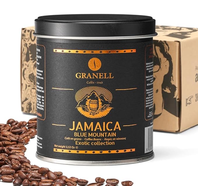 Blue Mountain Jamaican Coffee by Cafés Granell: Low Acid Whole Bean Coffee Medium Roast to Dark Roast Coffee Popular Gourmet Coffee Lover Gifts 3.5oz