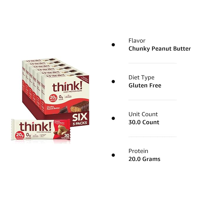Generic Thi.nk! Bar Chunky Peanut Butter Gluten Free 10.5 oz (Pack of 6)