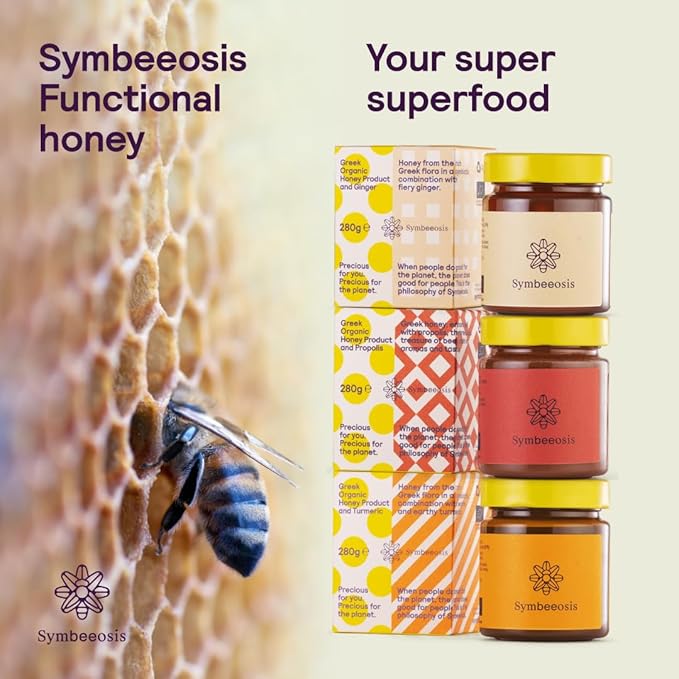 Symbeeosis Greek Organic Functional Honey with Turmeric - Rich in Trace Elements and Phenolic Components - Warm Earthy Taste