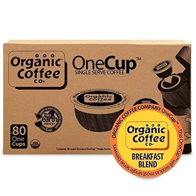 The Organic Coffee Co. Compostable Coffee Pods - Breakfast Blend (80 Ct) K Cup Compatible including Keurig 2.0 Medium Roast USDA Organic