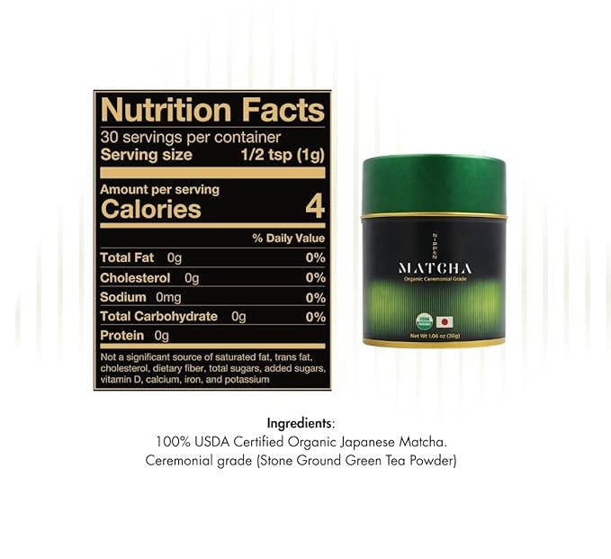 Nippon Matcha – Organic Premium Ceremonial Grade Japanese Matcha Green Tea Powder – First Harvest from Uji Kyoto – USDA Certified Stone-Ground Smooth &amp Vibrant (30g/1.06oz)