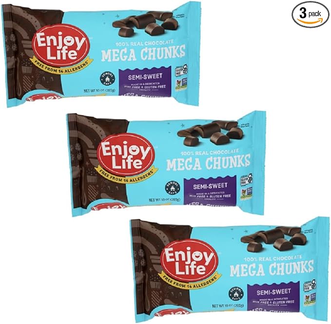 Enjoy Life Mega Chunks Gluten Free Non-GMO Semi-Sweet Chocolate -- 10 oz Each / Pack of 3