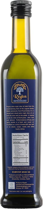Regios Extra Virgin olive Oil Picual Early Harvest 2023/24! Award Winning Spanish Family Farm Andalucía Spain Low Acidity RIch in Polyphenols 500ml (16.9 FL OZ) (Picual)