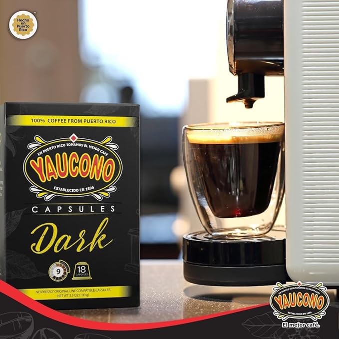 Yaucono Espresso Capsules Dark Roast 100 Percent Coffee from Puerto Rico Compatible with Nespresso Machines 18 Count (Pack of 2)