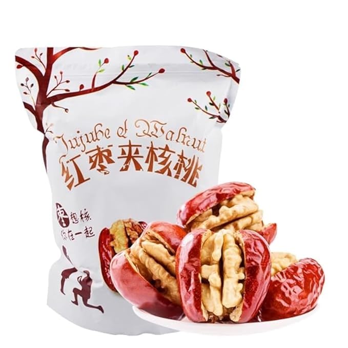 Jujube Dates with Walnuts 17.6 oz (500g)Only jujubes and walnuts - Natural Chinese Red Date Snack Healthy Jujube and Walnut Bites for Energy &amp Nutrition