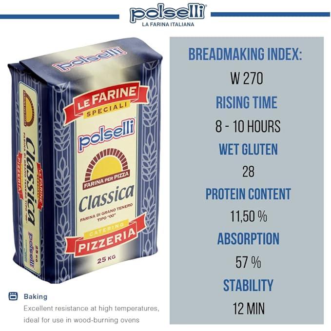 POLSELLI Classica Type 00 Double Zero Flour All Natural for Pizza Bread Pasta and Baking 1 kg (2.2 lbs)