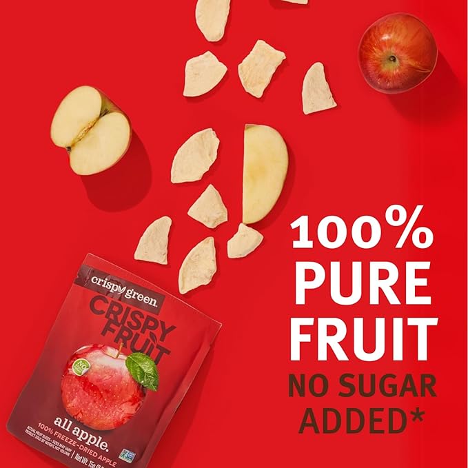 Crispy Green Freeze-Dried Apple Fruit Snacks 0.53 Oz (Pack of 12) 100% Pure Fruit All-Natural No Added Sugar Single-Serve Bags for Healthy Snacks &amp School Lunches