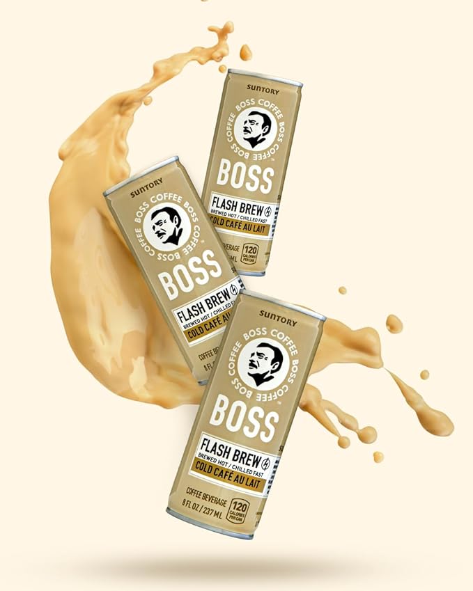 BOSS Coffee by Suntory - Japanese Flash Brew Coffee with Milk 8oz 12 Pack Imported from Japan Au Lait Espresso Doubleshot Ready to Drink Contains Milk No Gluten