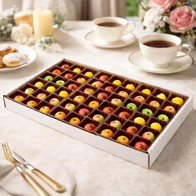 Bergen Marzipan 54 Piece Assorted Fruit Box Tray Net Weight 25 oz