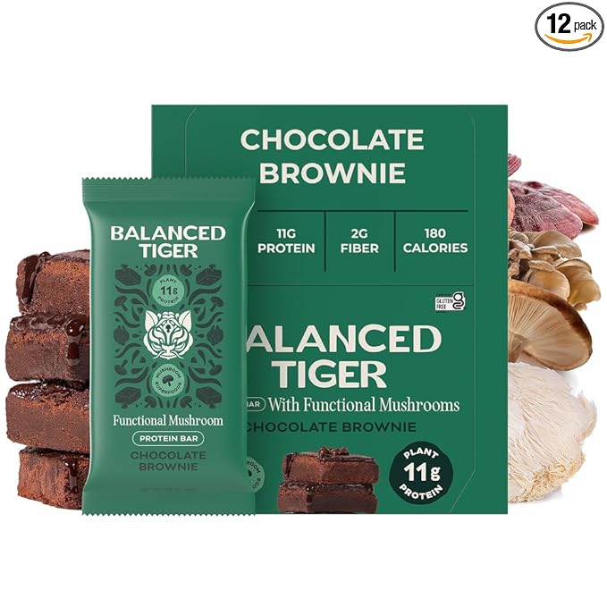 Functional Mushroom Vegan Protein Bars | Made in USA | Full Dose Lions Mane Shitake Reishi &amp Maitake Bars | Plant Protein Bars w/Adaptogens &amp Superfoods | Chocolate Brownie Flavor