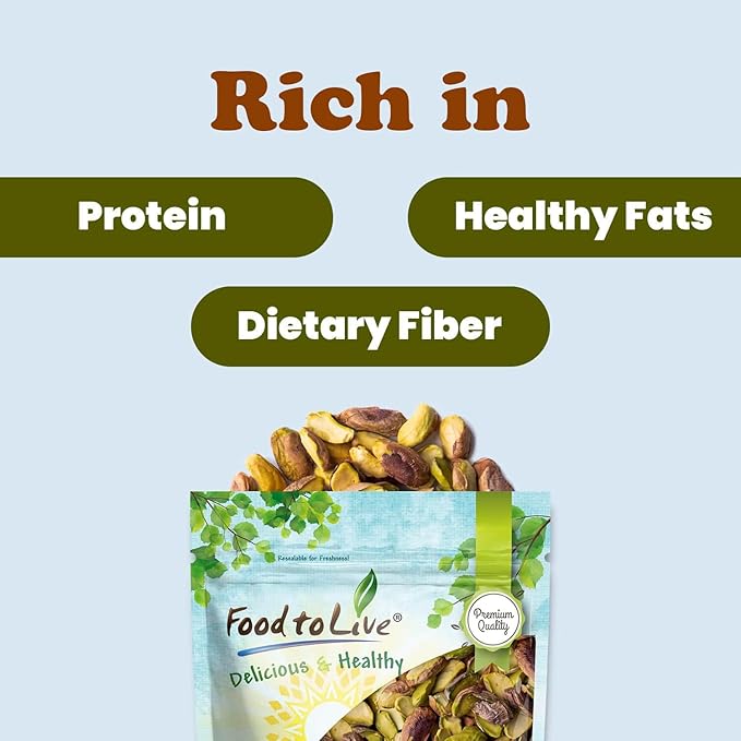 Food to Live - Dry Roasted Pistachio Halves and Pieces 2 Pounds - Unsalted. No Shell. Keto and Paleo Friendly Snack. Great for Salads Cooking Baking. Packed with Protein Fiber Healthy Fats