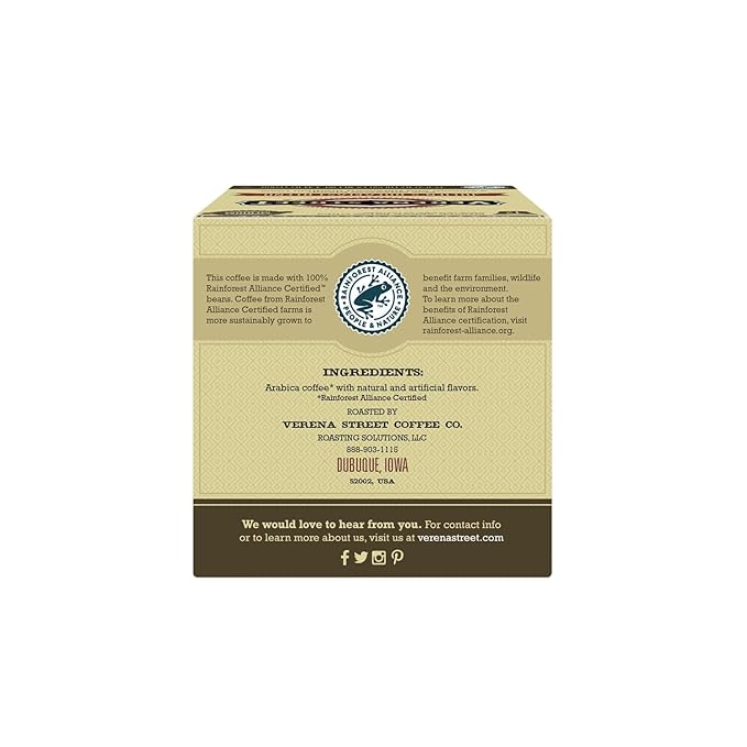 Verena Street Single Cup Pods (72 Count) Flavored Coffee Crop Circles Vanilla Hazelnut Rainforest Alliance Certified Arabica Coffee