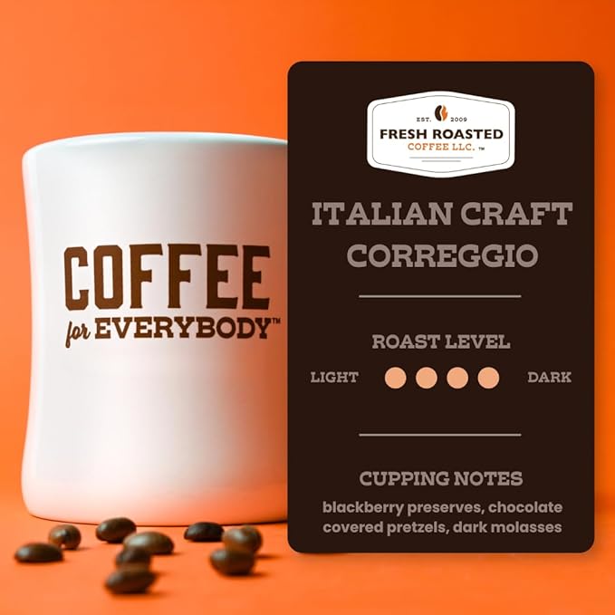 Fresh Roasted Coffee Correggio Italian Craft Artisan Blend 2 lb (32 oz) Dark Roast Kosher Whole Bean