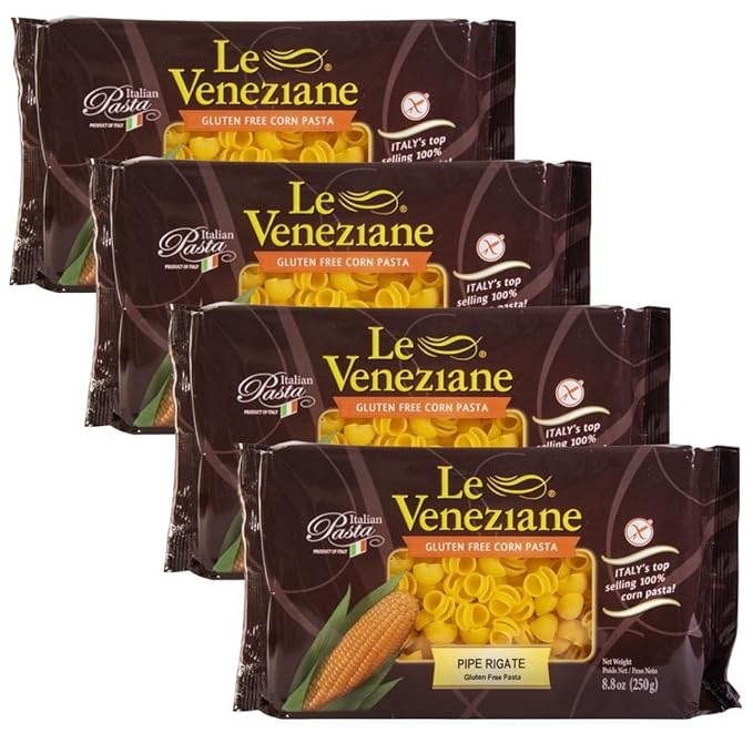 Le Veneziane - Italian Pipe Rigate Pasta [Gluten-Free] (4)- 8.8 oz. Pkgs