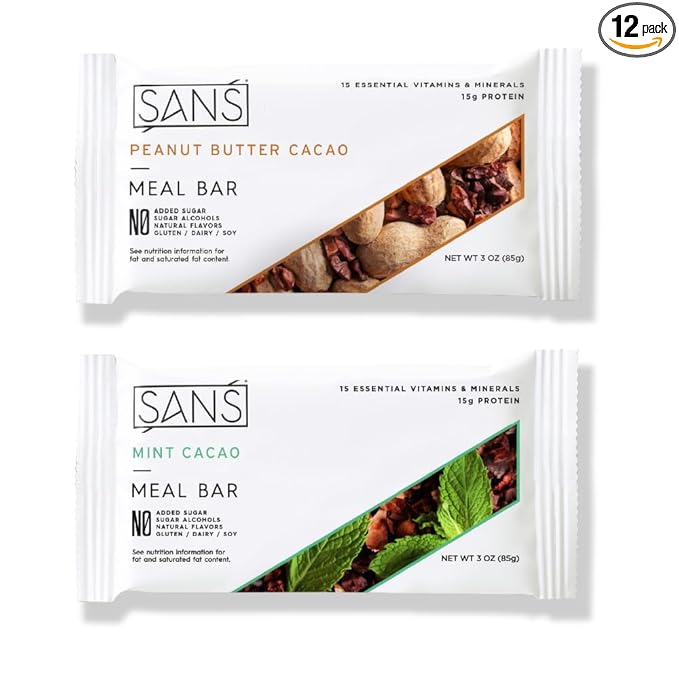 SANS Chocolate Lovers Meal Replacement Protein Bar | All-Natural Nutrition Bar With No Added Sugar | Dairy-Free Soy-Free and Gluten-Free | 17 Essential Vitamins and Minerals | (12 Pack)