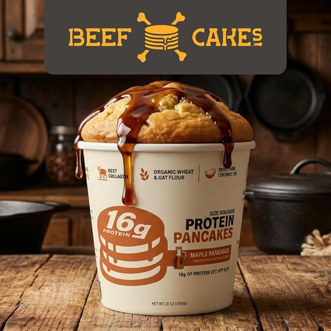 Beef Cakes Beef Collagen Protein Pancakes (12 Pack Maple) – 16g Protein Clean Ingredients No Dairy or Seed Oils – High Protein Breakfast for Athletes
