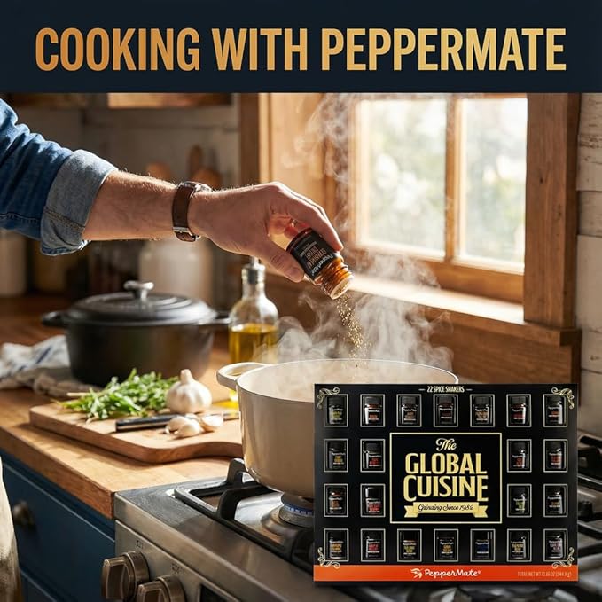 Global Spice Gift Set – 22 Gourmet Seasonings from Around the World in Plastic Jars – Premium Gift Box for Foodies Home Cooks &amp Travelers – All-Natural Small-Batch Flavorful World Spices