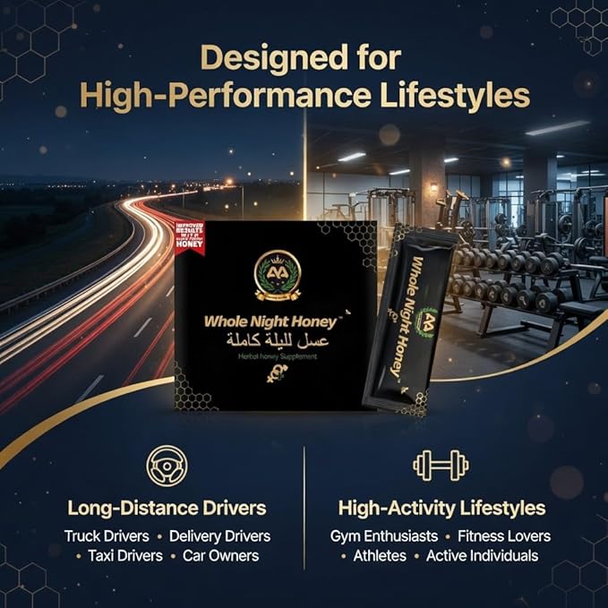 Whole Night Herbal Honey Blend Premium Botanical Honey Formula for Adults Bold Concentrated Herbal Infused Honey Dark Thick Texture No Synthetic Stimulants On-The-Go Single Serve Packets 12 x 15g