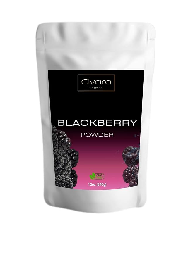 Civara Organic Blackberry Powder 6oz &amp 12oz | 100% Natural Fruit Powder | No Sugar &amp Additives | Great Flavor for Drinks Smoothie Beverages | USDA Organic | Vegan | Gluten Free (12 Ounces)