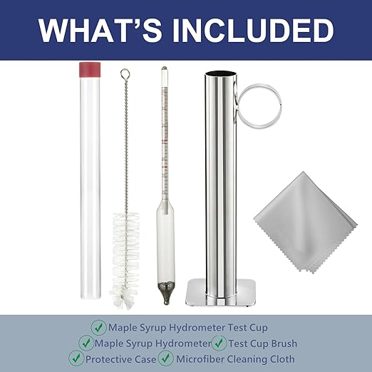 Maple Syrup Hydrometer Test Cup Kit Maple Syrup Density Kit Measures Sugar Content in The Syrup Stainless Steel Maple Syrup Kit Easy to Read and Accurate with Cleaning Brush
