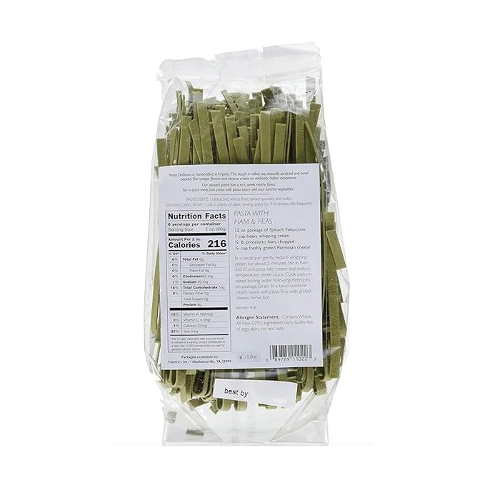 Pasta Deliziosa! Handcrafted Pasta Spinach Fettucine 12 Ounce – 3 Pack
