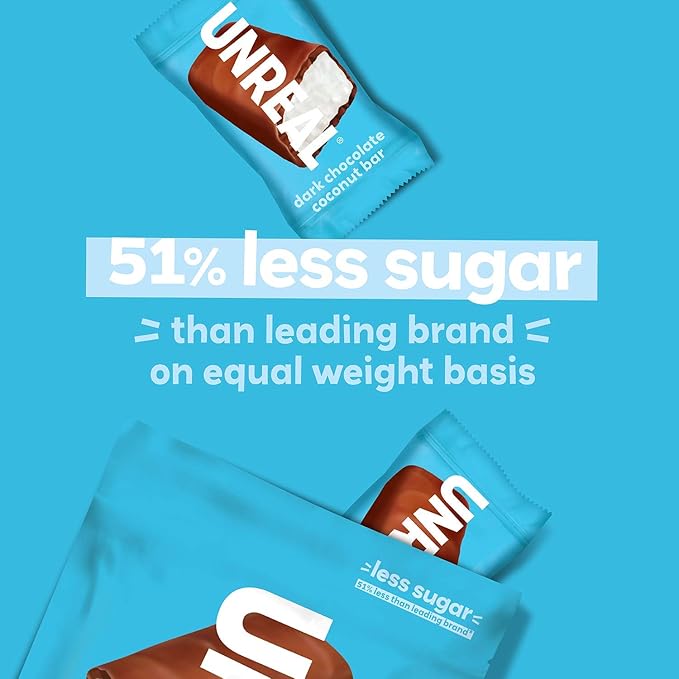 UNREAL Dark Chocolate Coconut Bars (2 Value Size Bags) | Vegan 3g Sugar &amp 3 Simple Ingredients | Non-GMO Gluten Free &amp Fair Trade | 9.5oz each