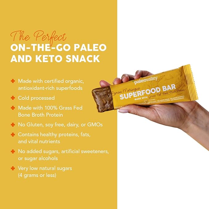 Paleovalley Superfood Bars – Lemon Meringue– 10 Pack – 9g Protein per Bar – Gluten-Free Grain-Free Paleo Non-GMO – On-the-Go Snack