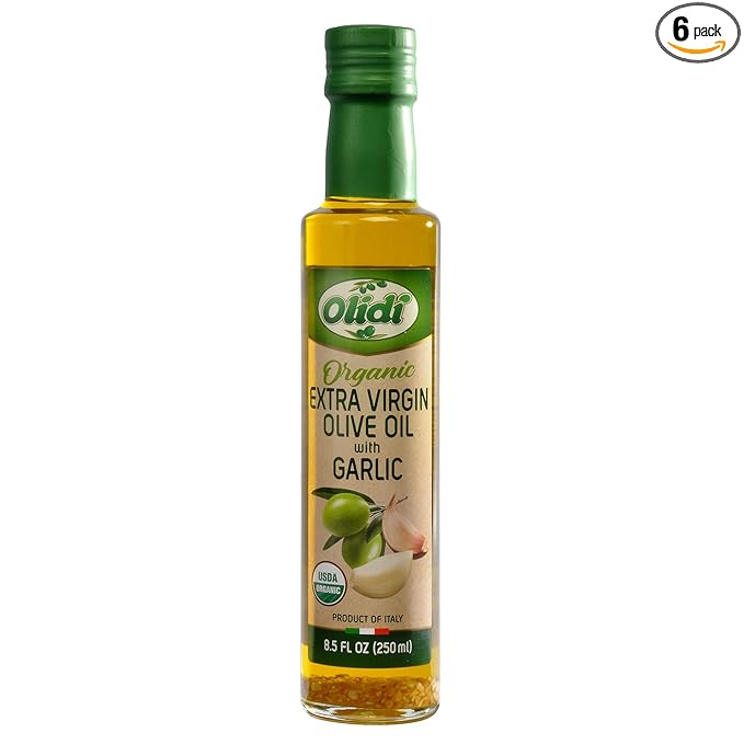 Olidi Garlic Infused Extra Virgin Olive Oil 8.5 oz | Product of Italy Cold-pressed 100% natural heart-healthy cooking oil perfect for salad dressing pasta garlic bread meats or pan frying (6)