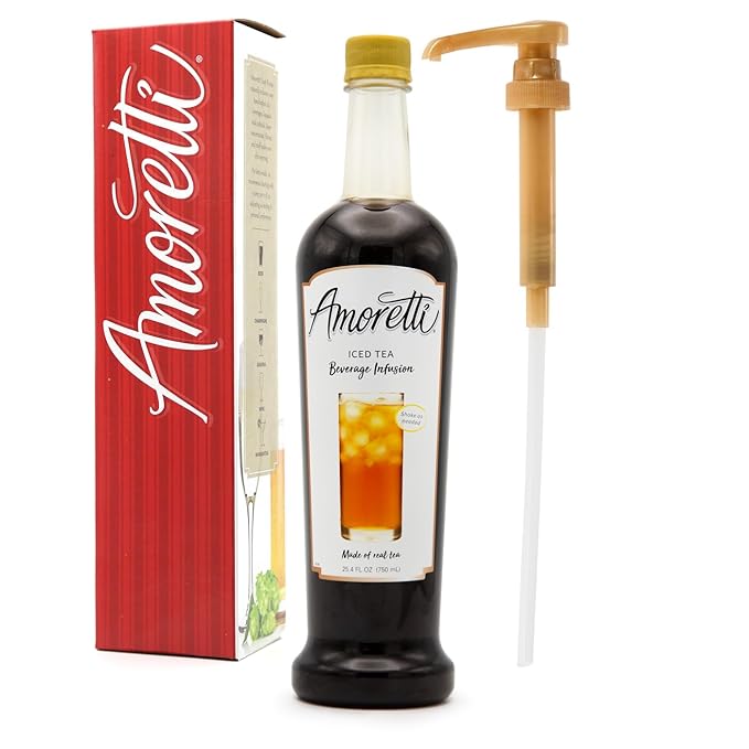 Amoretti - Iced Tea Beverage Infusion 94 Servings Per Bottle (750 ml) - Drink Mix &amp Water Enhancer with Pump for Flavoring Cocktails Waters Teas and other Beverages Preservative Free