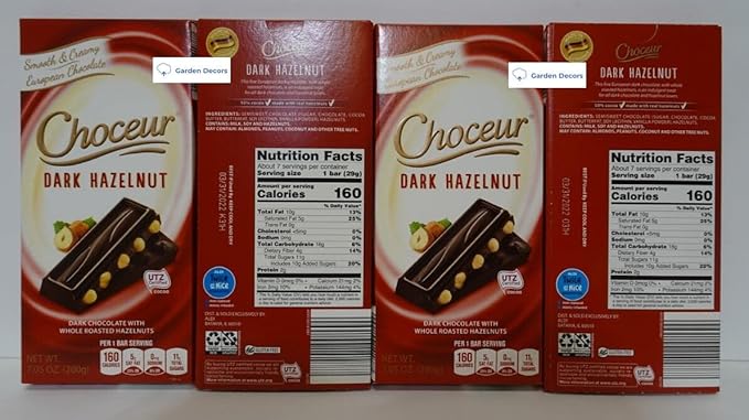 Choceur Dark Chocolate with Whole Roasted Hazelnuts 7.05oz 200g (4 Bars)