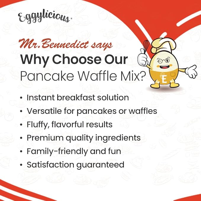 Eggylicious Pancake/Waffle Mix | Classic Breakfast Recipe | Loved by Kids &amp Adults | Just Add Water | Made with Premium Ingredients | No Preservatives or Colorants | Easy Store Jar 1.57 lbs