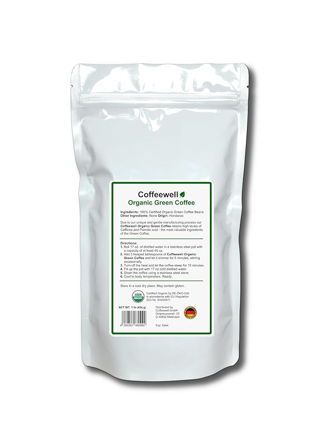 Coffeewell Organic Green Coffee (1lb) - Germany's No. 1 Enema Coffee for Detox &amp Cleansing - GMP certified Lab Tested