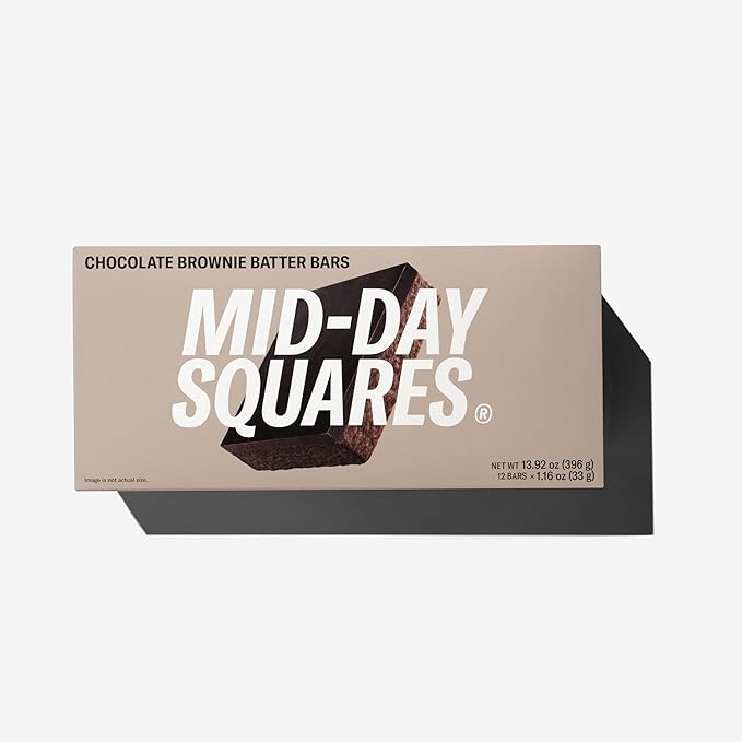 Mid-Day Squares Brownie Batter Protein Chocolate Bars 1.16 Oz each 4 Packs (48 Squares) | Made with Real Chocolate 6g Plant Protein 4g Fiber Gluten Free Plant-Based