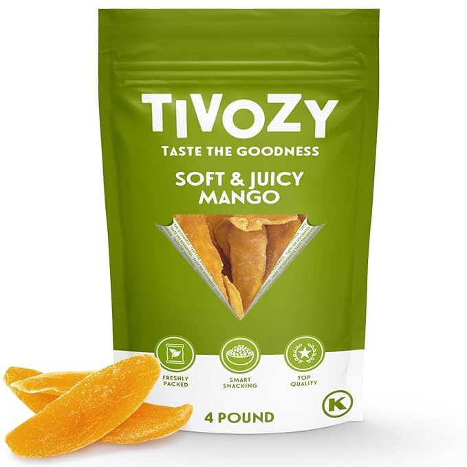 Dried Mango Slices - 4 Pound Bulk Pack Soft &amp Juicy Sweet Dried Mango Healthy Snack Delicious Texture Chewy Ripened Mangos Dried Fruits with Natural Tangy Sweetness of Fresh Mangoes.