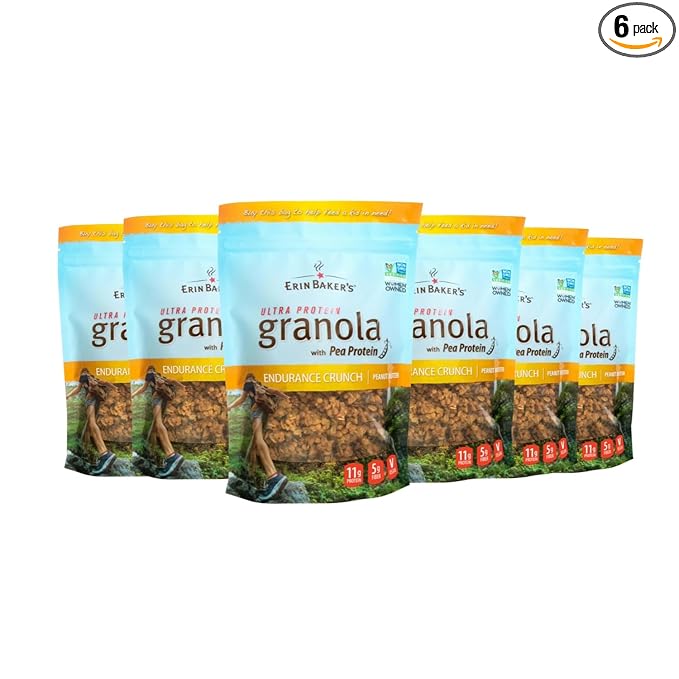 Erin Baker's Ultra Protein Granola Endurance Crunch Peanut Butter Vegan Non-GMO Granola Cereal 12 Ounce (Pack of 6)