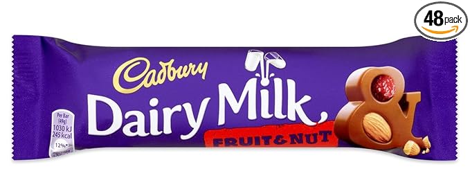 Cadbury Dairy Milk Fruit &amp Nut Chocolate Bar Single 49g Bar (Pack of 48)