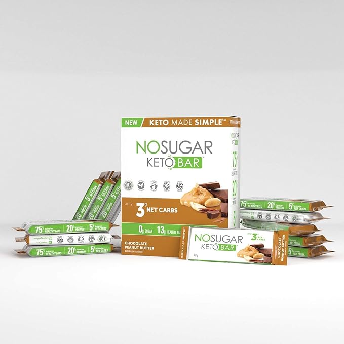 No Sugar Keto Bar Snack - Low Carb No Sugar Keto Snack Food with Keto Friendly Macros (24 x 1.41oz Bars Peanut Butter)