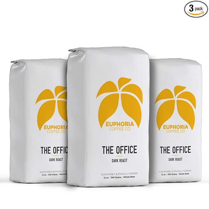 EUPHORIA COFFEE CO. The Office Whole Bean Coffee - Dark Roast | 12oz Bag (3 Pack)