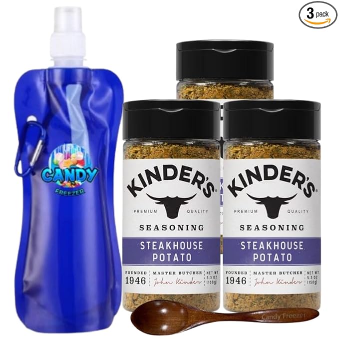 Kinder’s Premium Blend Seasoning – Three (3) 5.3 oz Bottles – All-Purpose Rub for Grilling Cooking &amp Roasting – No MSG Gluten-Free Non-GMO – Includes Collapsible Bottle &amp Wooden Spoon (Tota