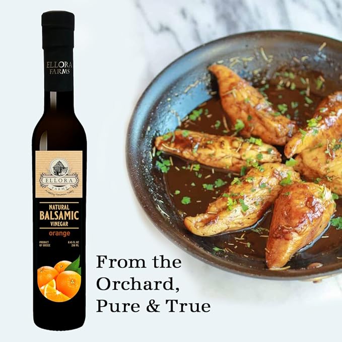 Ellora Farms Orange Balsamic Vinegar Real Fruit Infused Thick Barrel Aged No-added sugars No-preservatives Glass bottle 8.5 oz (Orange)