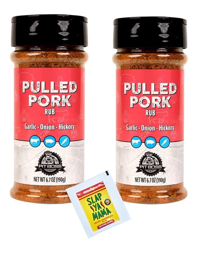 Pit Boss Pulled Pork Rub 6.5 oz 2-Pack with Bonus Seasoning Gluten Free No MSG Garlic and Onion Blend