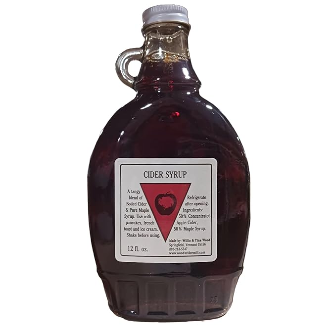 Pure Cider Syrup Vermont Family Farm Made Sweet Tangy Boiled Cider and Pure Maple Syrup Blend 12 fl oz glass bottle