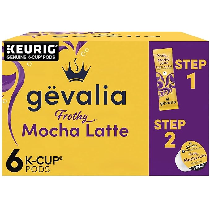 Gevalia Mocha Latte Espresso 6 Keurig K-Cups &amp Caramel Macchiato 6 Keurig K-Cups with Froth Packets (Variety Pack)