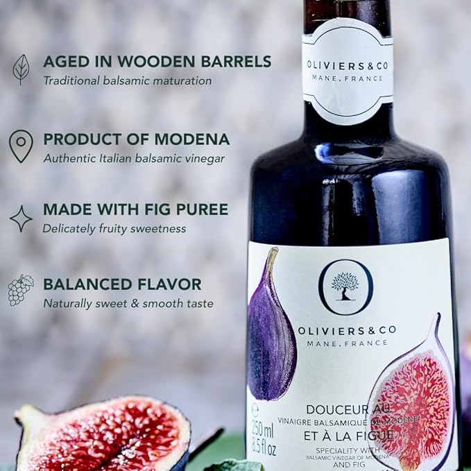 Oliviers &amp Co Fig Balsamic Vinegar of Modena IGP Certified Italian Gourmet Fig Glaze for Salad Cheese Marinade &amp Desserts Sweet &amp Tangy 8.5 Fl Oz