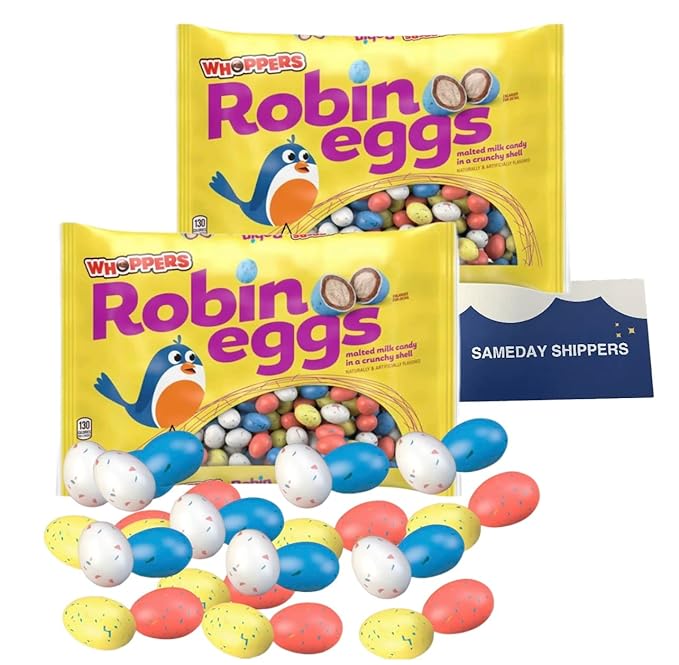 WHOPPERS Robin Eggs Malted Milk Treats Easter Candy Easter Basket Fillers Pack of 2 13 Ounces Per Bag